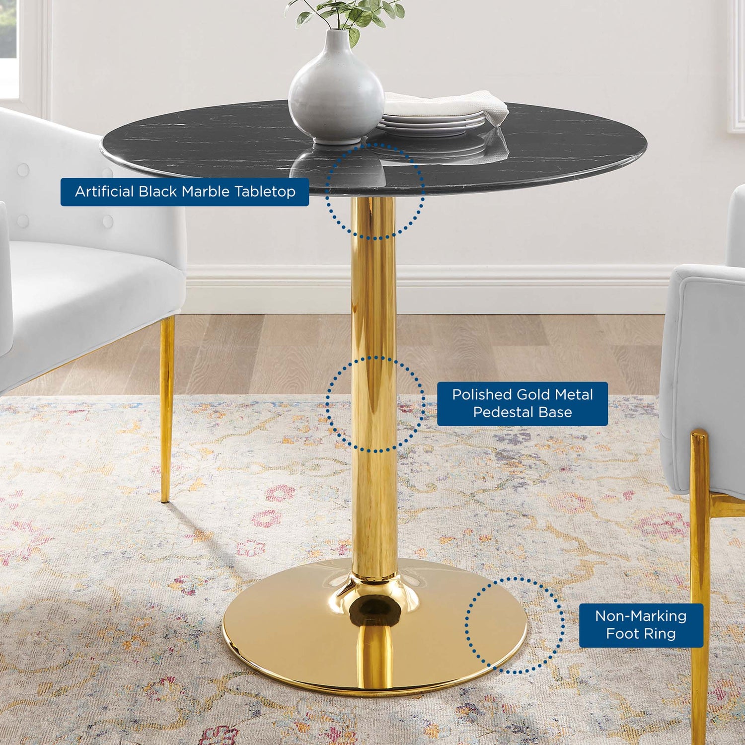Verne 35&quot; Artificial Marble Dining Table by Modway