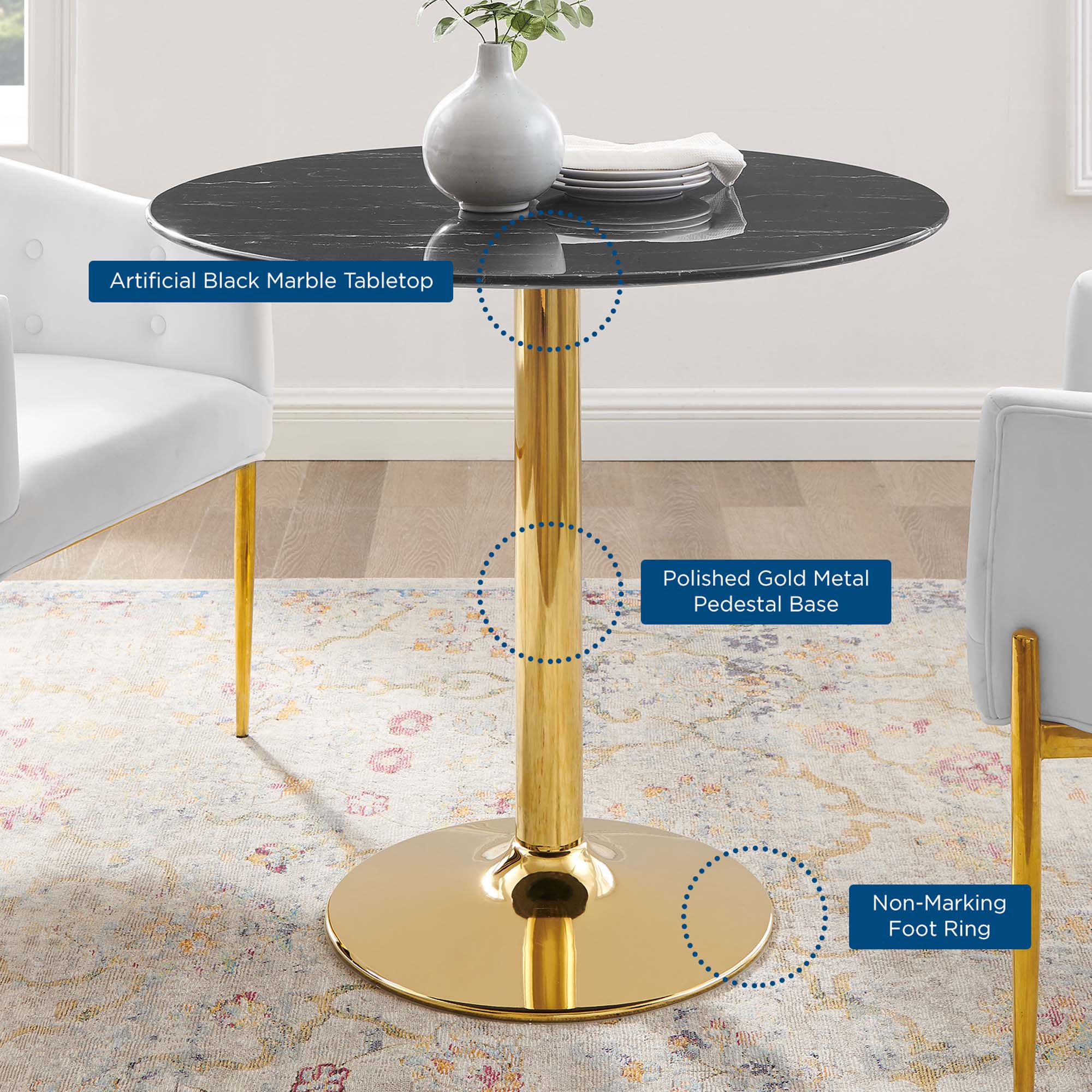 Verne 35&quot; Artificial Marble Dining Table by Modway
