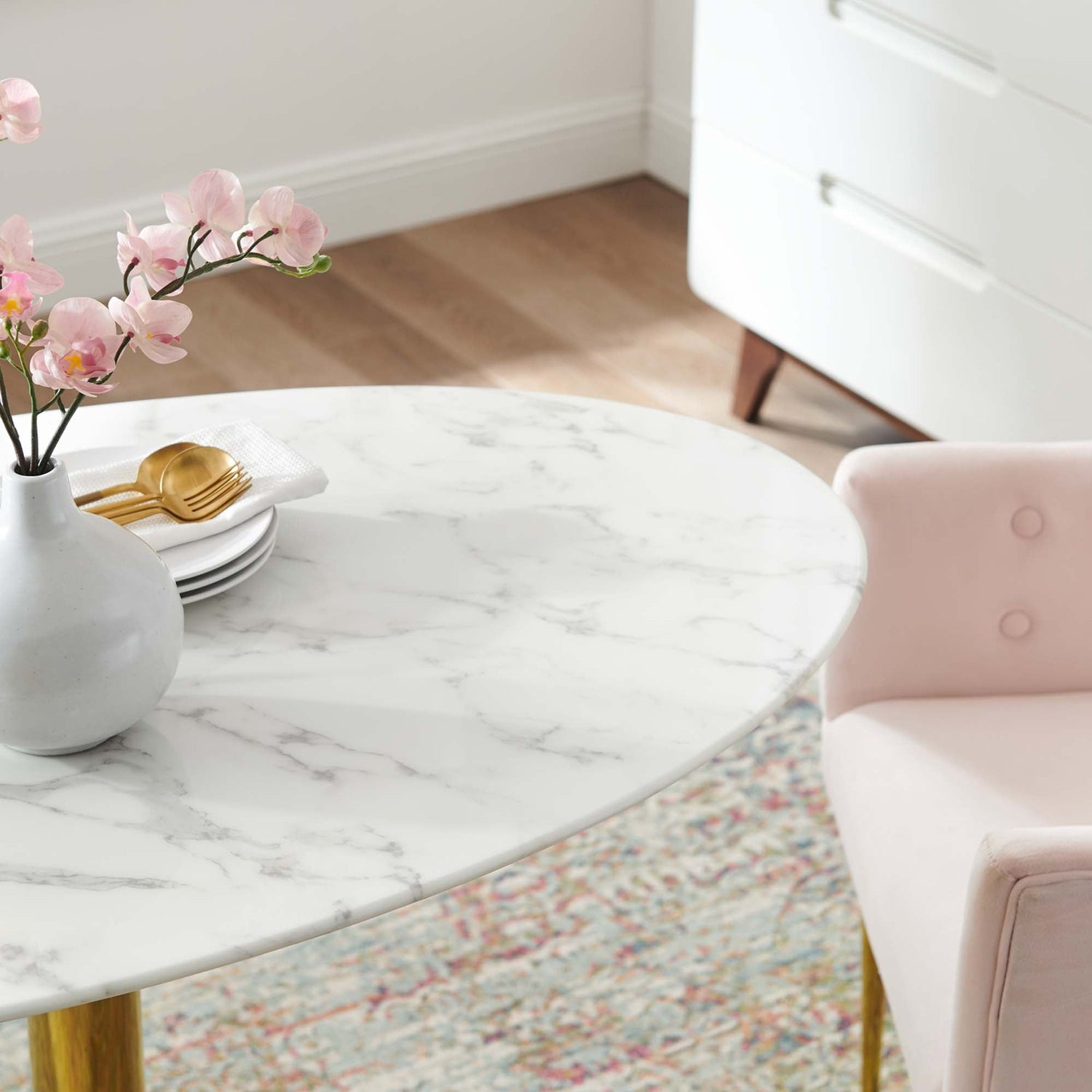 Verne 48&quot; Oval Artificial Marble Dining Table by Modway