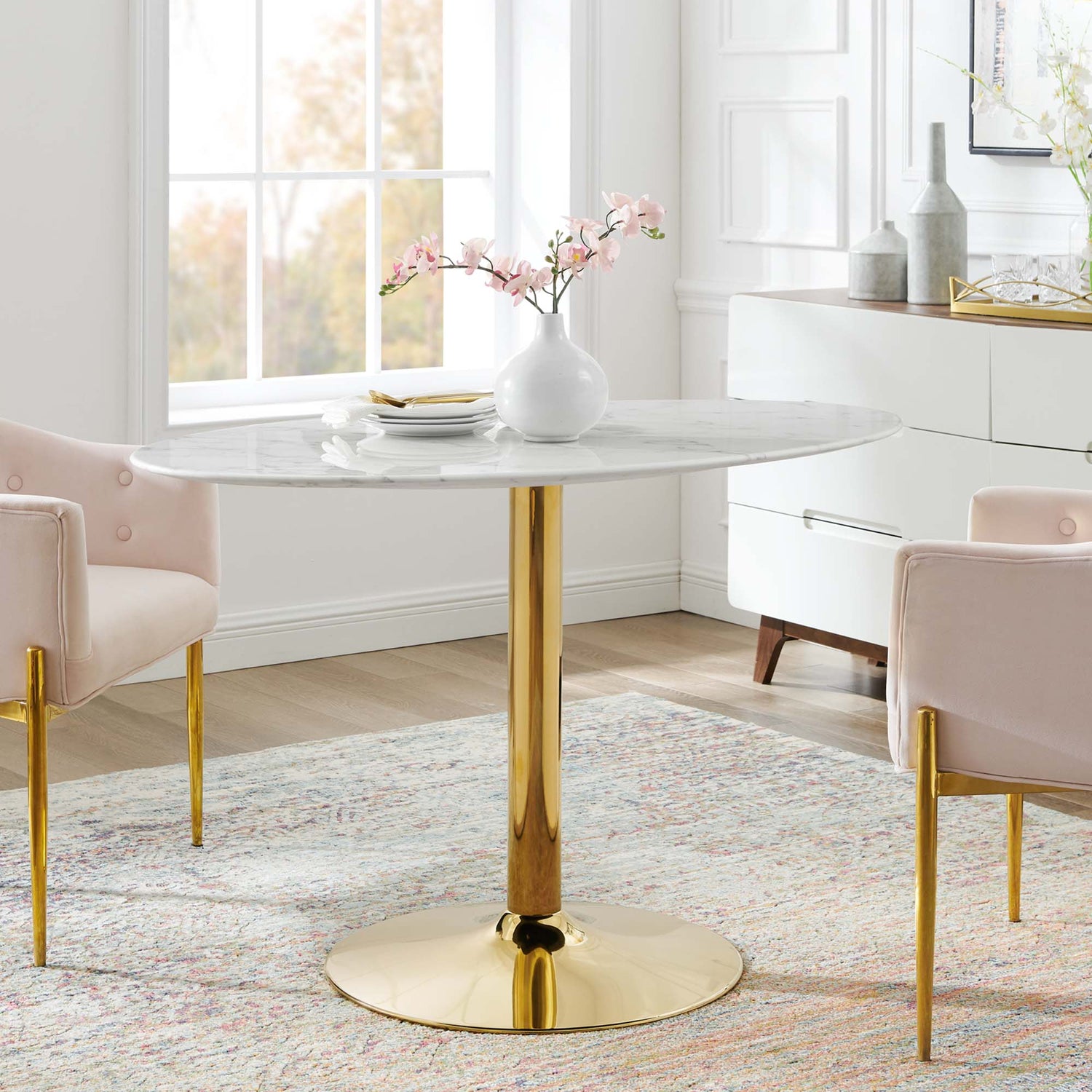 Verne 48&quot; Oval Artificial Marble Dining Table by Modway