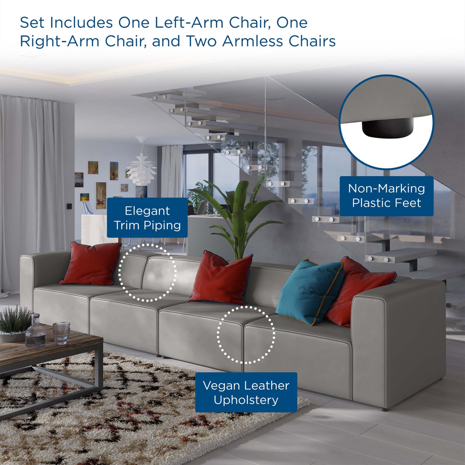Mingle Vegan Leather 4-Piece Sectional Sofa by Modway