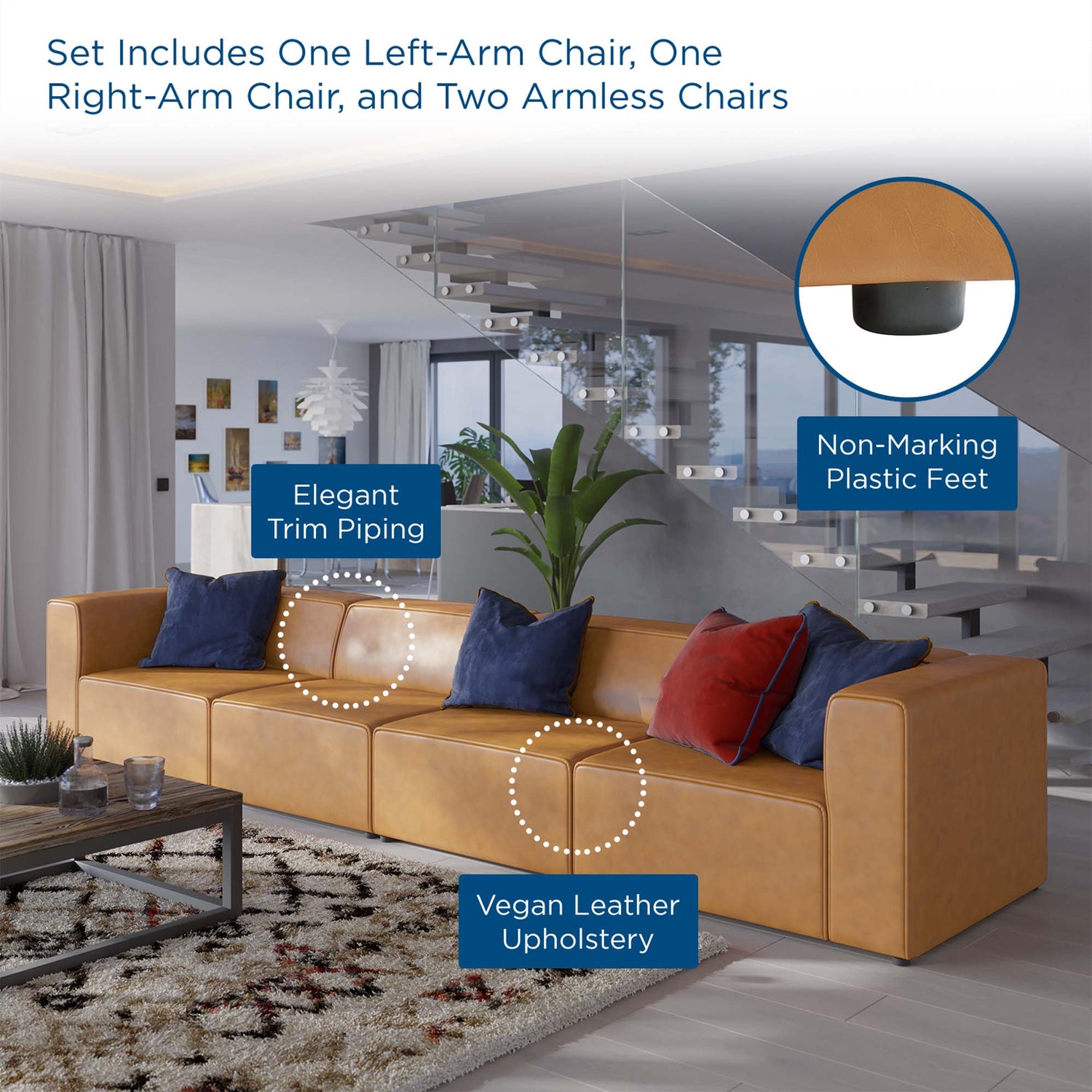 Mingle Vegan Leather 4-Piece Sectional Sofa by Modway