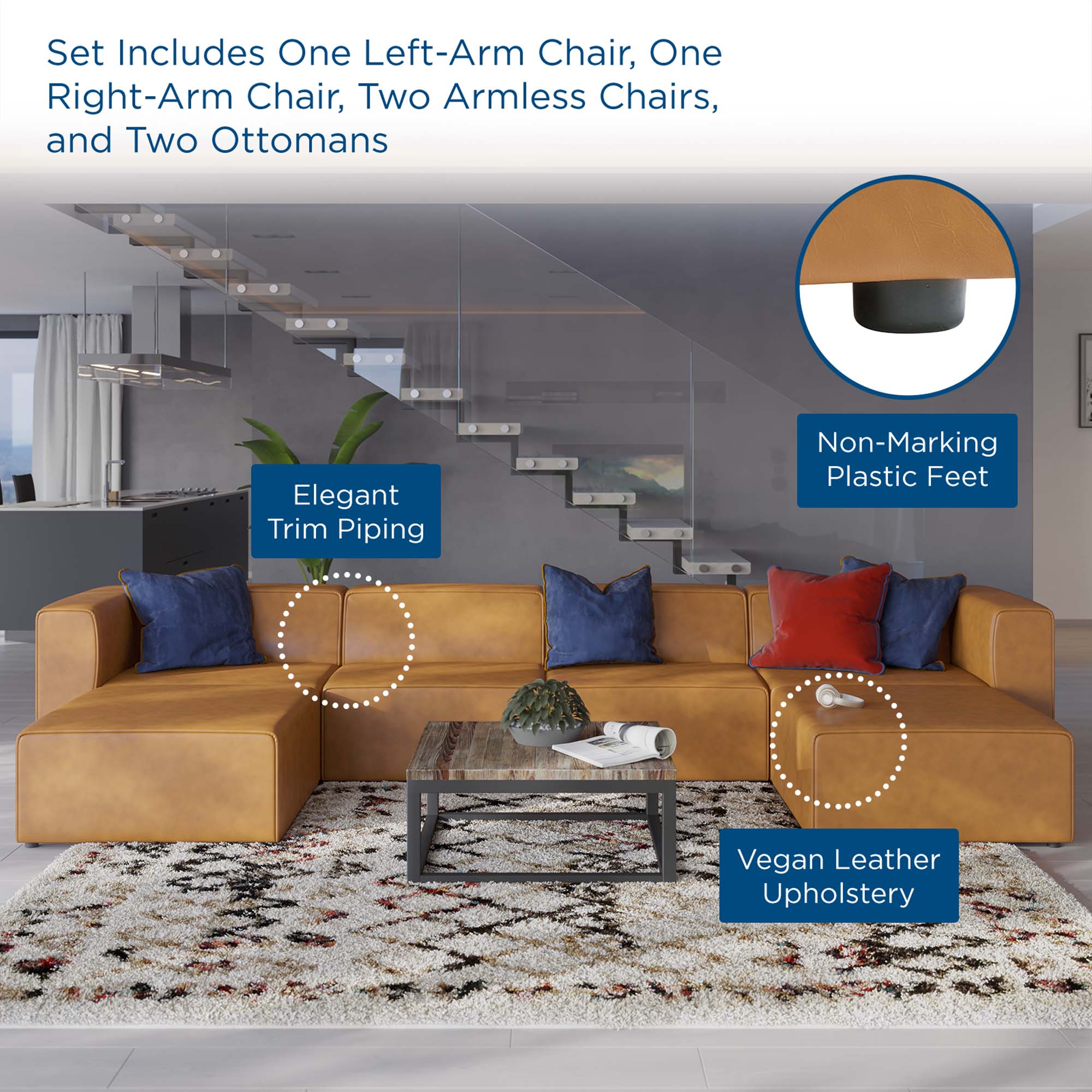 Mingle Vegan Leather 4-Piece Sofa and 2 Ottomans Set by Modway