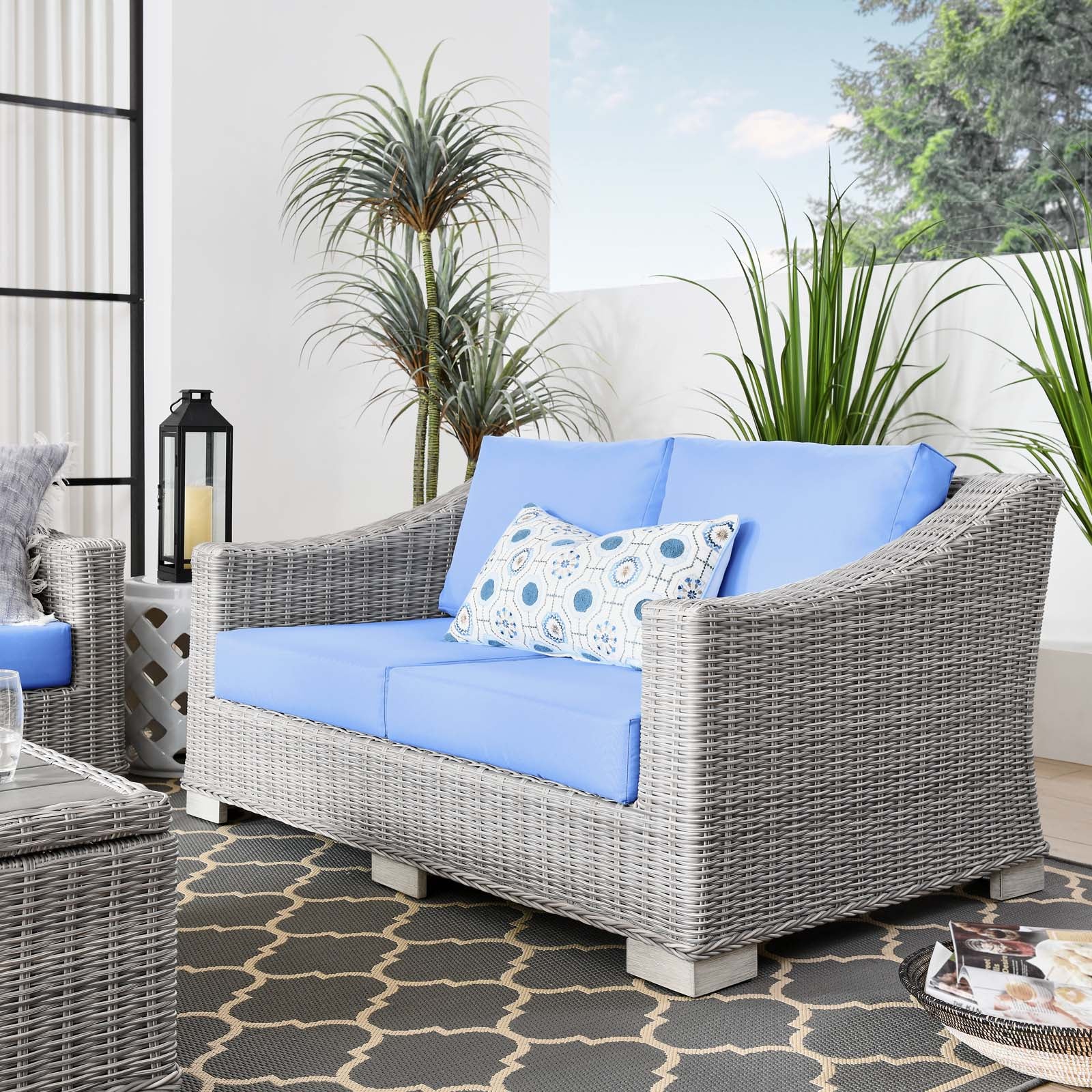 Conway Outdoor Patio Wicker Rattan Loveseat By HouseBean