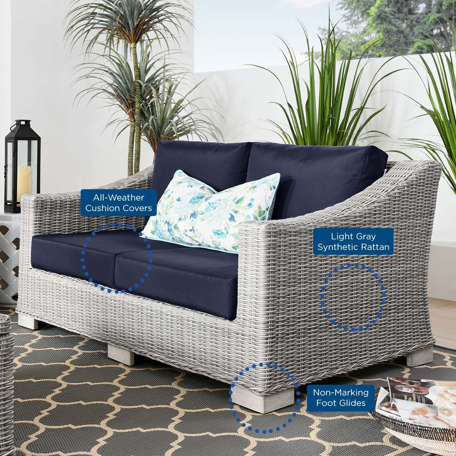 Conway Outdoor Patio Wicker Rattan Loveseat By HouseBean