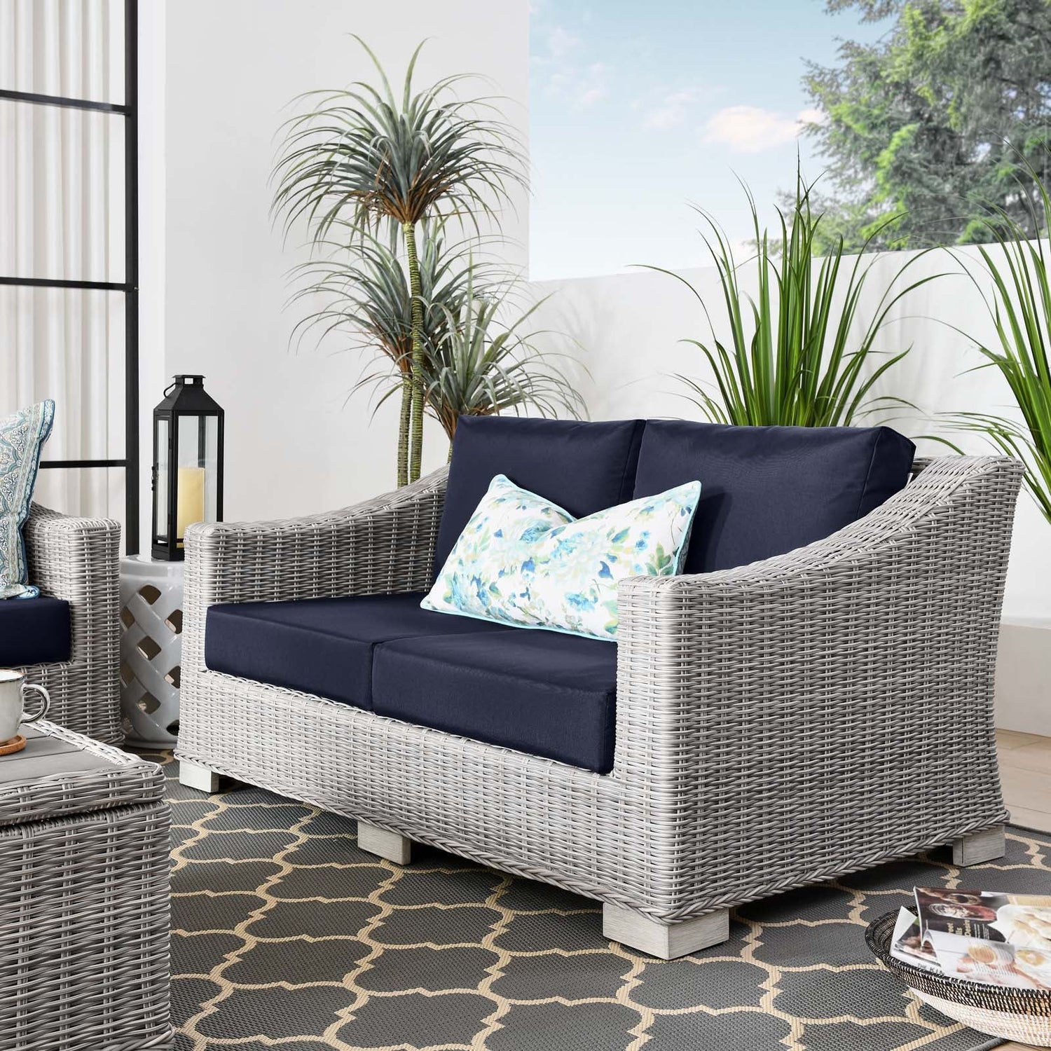 Conway Outdoor Patio Wicker Rattan Loveseat By HouseBean