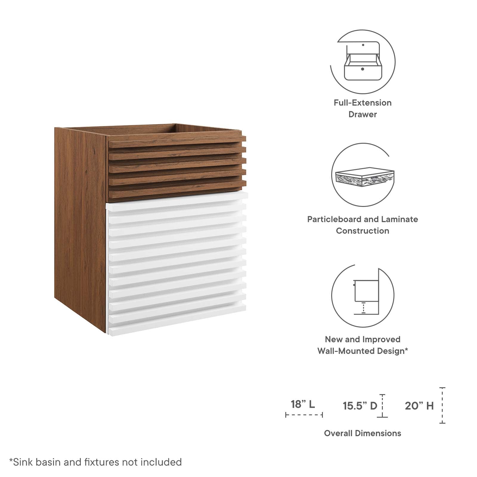 Render 18&quot; Wall-Mount Bathroom Vanity Cabinet (Sink Basin Not Included) By HouseBean