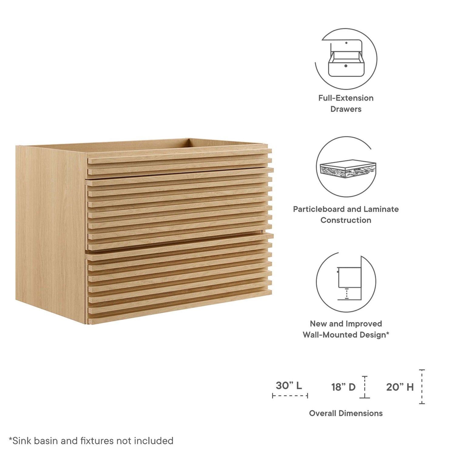 Render Wall-Mount Bathroom Cabinet Basin Not Included by Modway