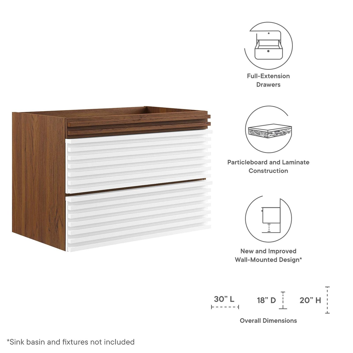 Render 30&quot; Wall-Mount Bathroom Vanity (Sink Basin Not Included) By HouseBean