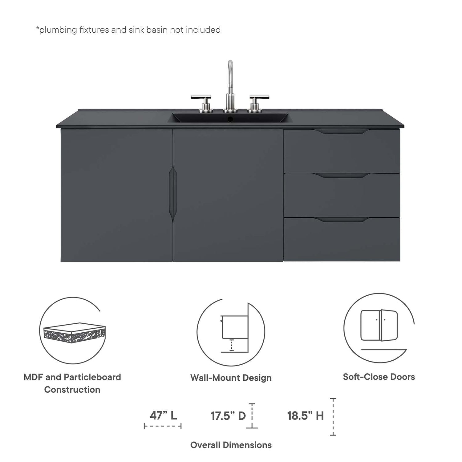 Vitality 48&quot; Double or Single Sink Compatible (Not Included) Bathroom Vanity Cabinet By HouseBean