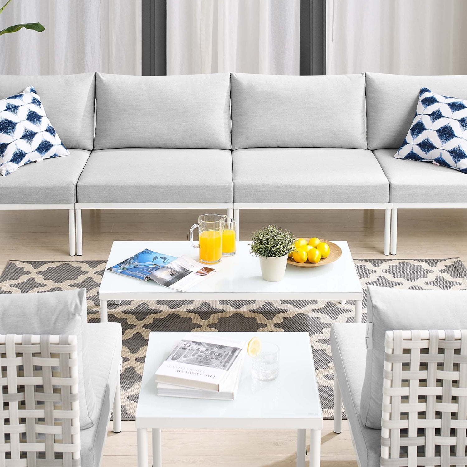 Harmony 8-Piece  Sunbrella¬Æ Basket Weave Outdoor Patio Aluminum Sectional Sofa Set by Modway