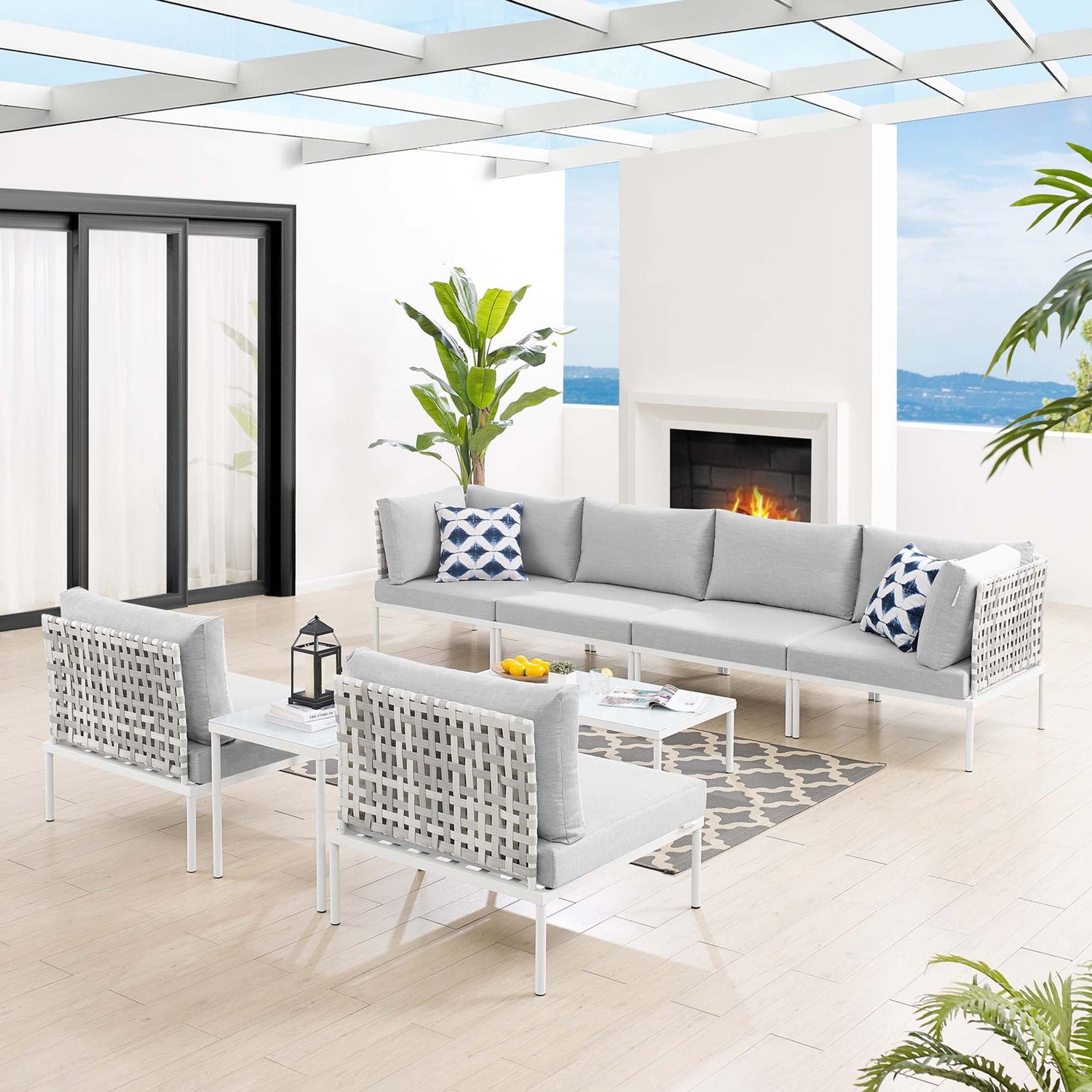 Harmony 8-Piece  Sunbrella¬Æ Basket Weave Outdoor Patio Aluminum Sectional Sofa Set by Modway