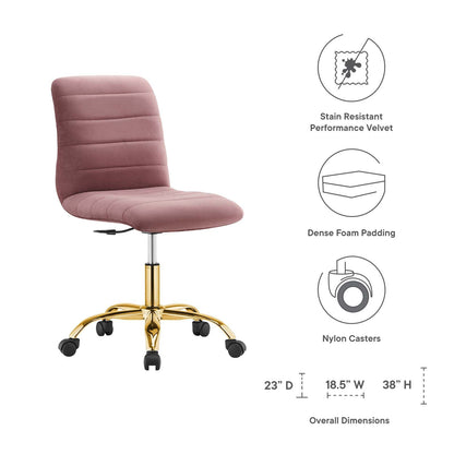 Ripple Armless Performance Velvet Office Chair By HouseBean