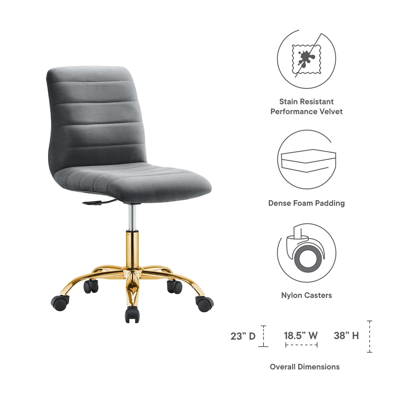 Ripple Armless Performance Velvet Office Chair By HouseBean