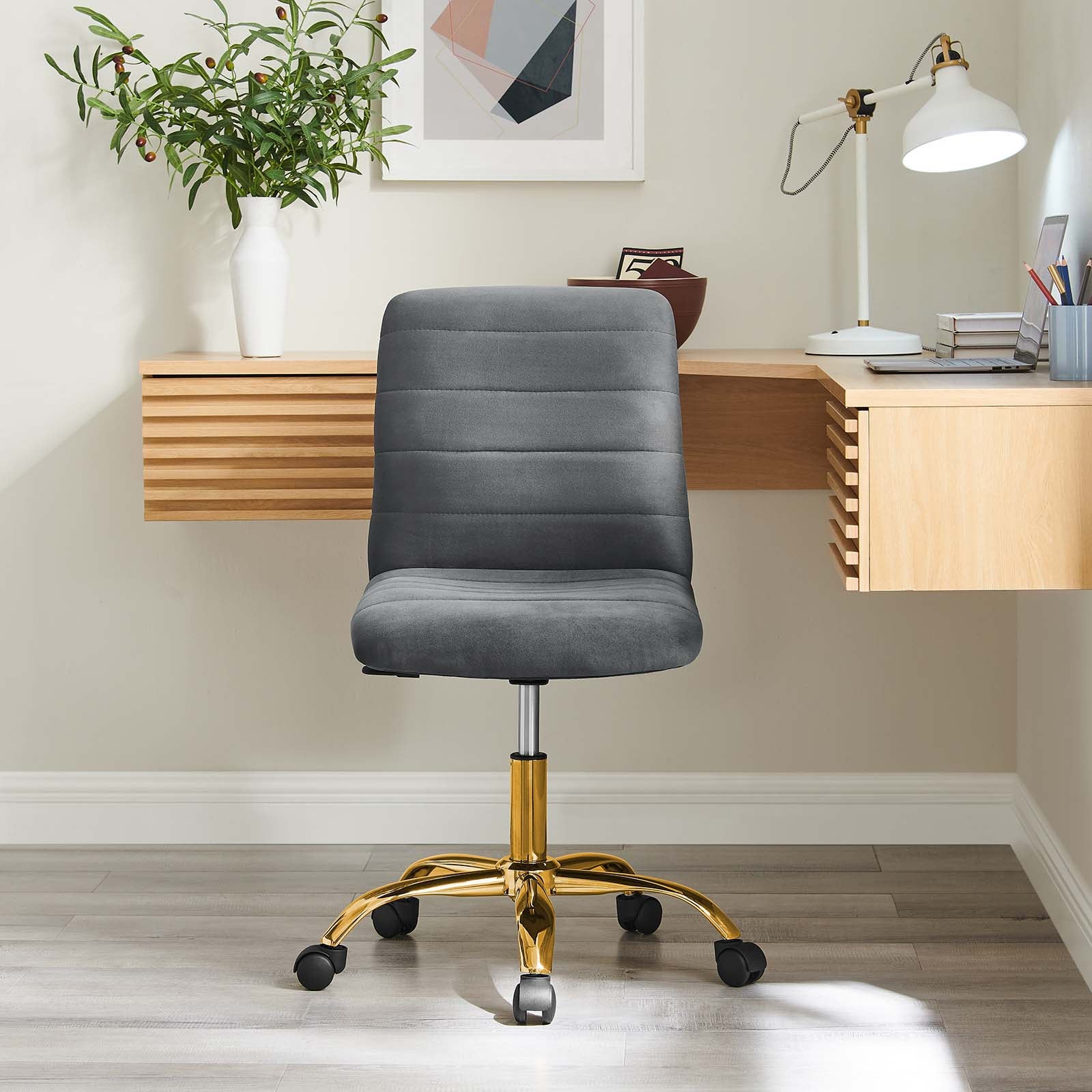 Ripple Armless Performance Velvet Office Chair By HouseBean