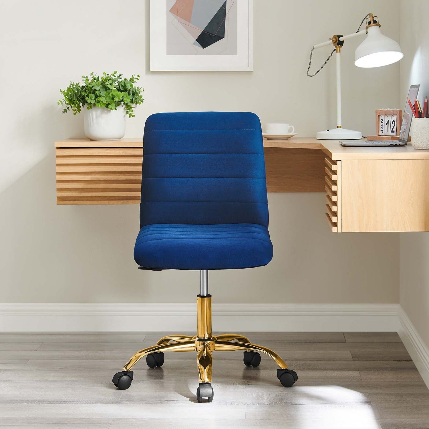 Ripple Armless Performance Velvet Office Chair By HouseBean