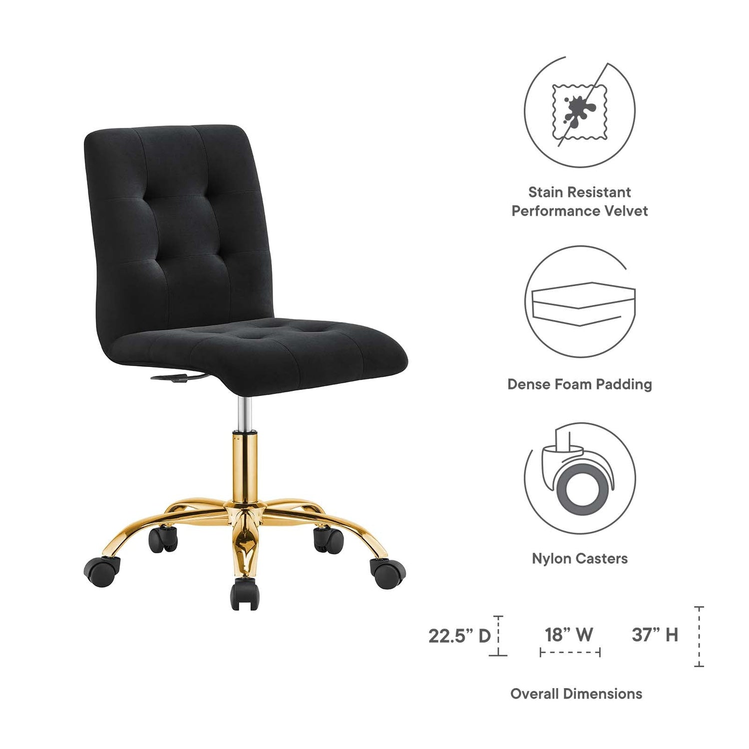 Prim Armless Performance Velvet Office Chair By HouseBean