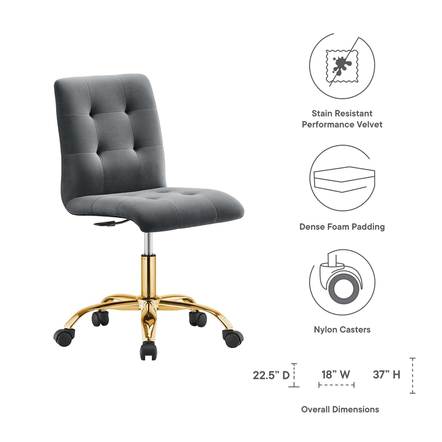 Prim Armless Performance Velvet Office Chair By HouseBean