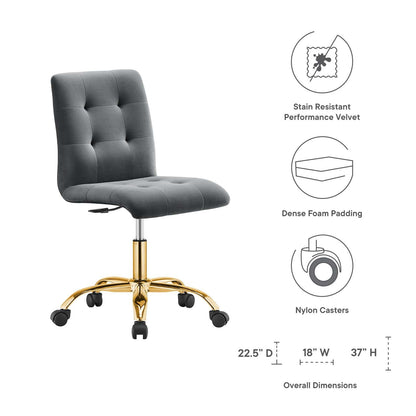 Prim Armless Performance Velvet Office Chair By HouseBean