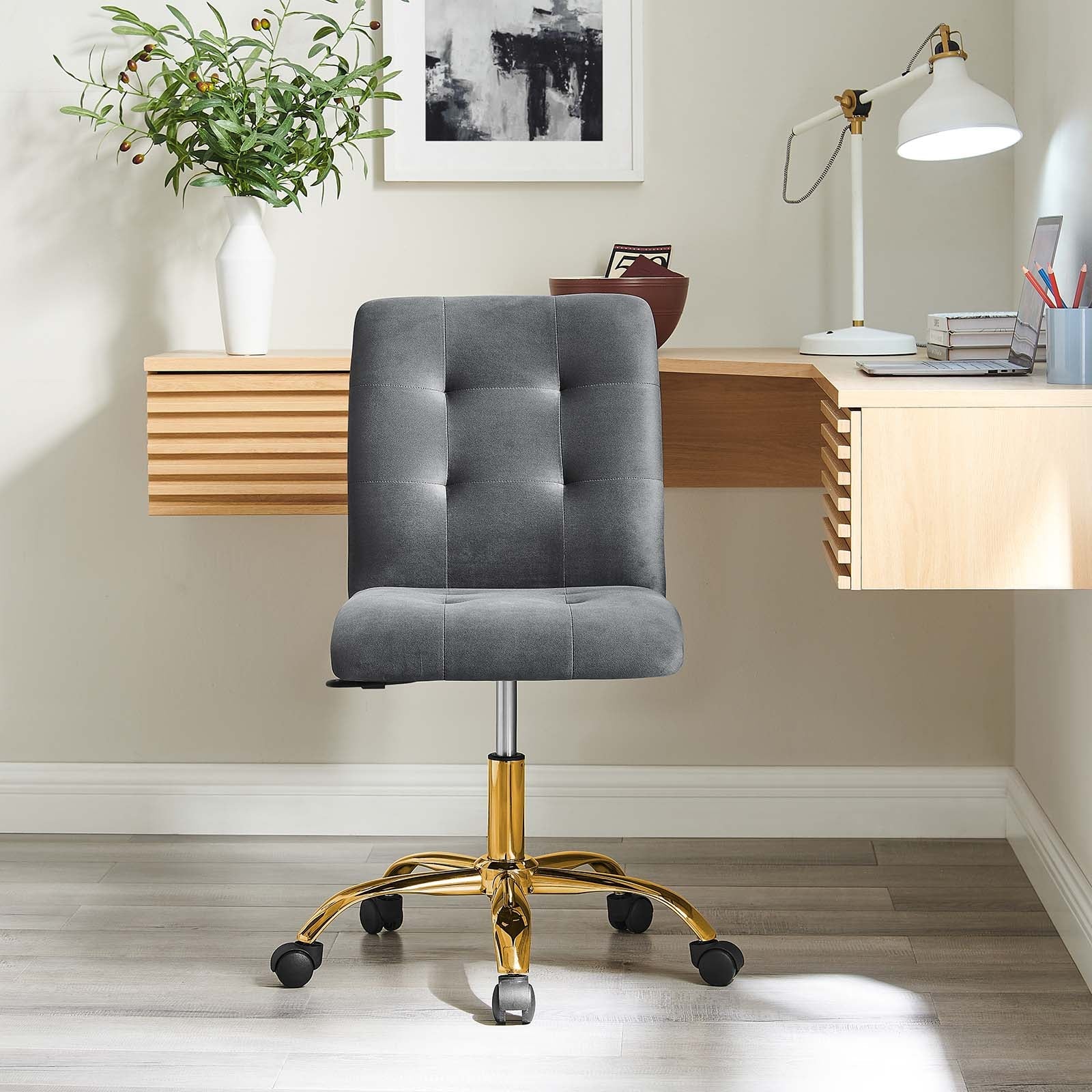 Prim Armless Performance Velvet Office Chair By HouseBean