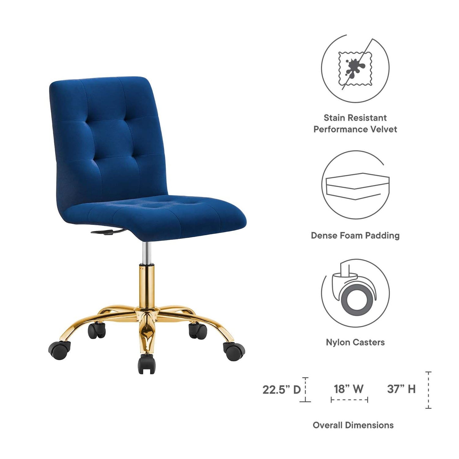 Prim Armless Performance Velvet Office Chair By HouseBean