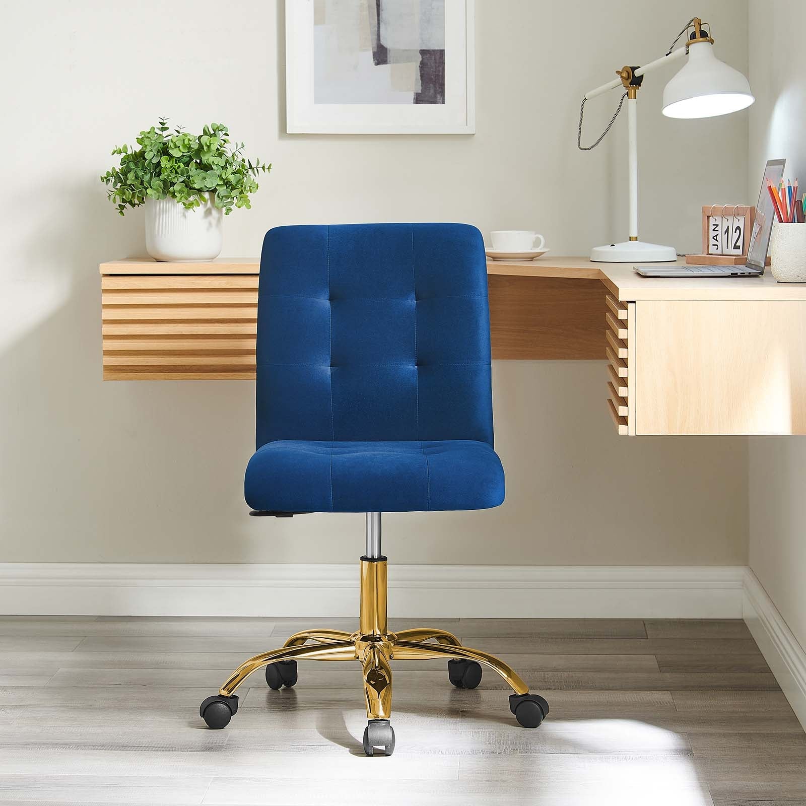 Prim Armless Performance Velvet Office Chair By HouseBean