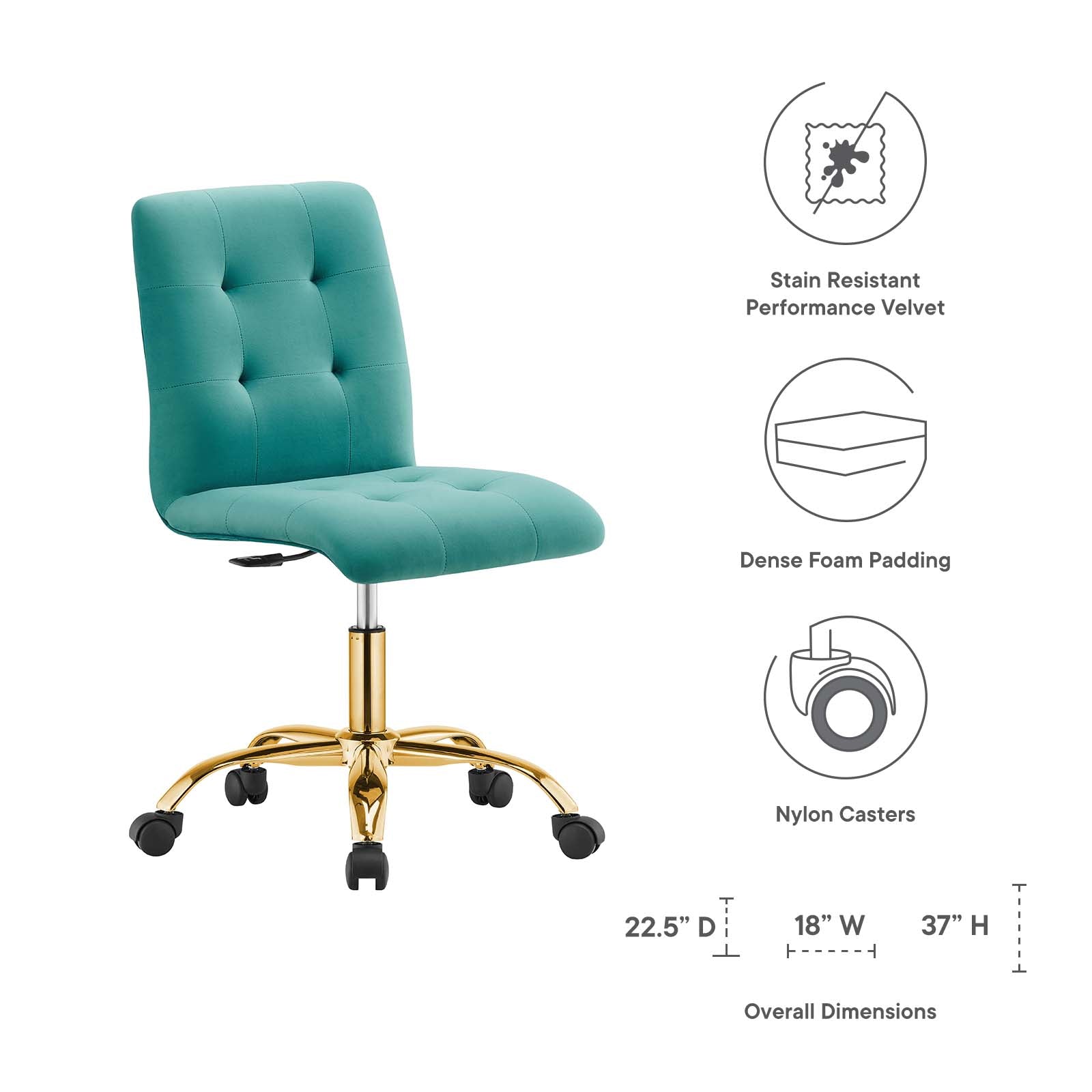 Prim Armless Performance Velvet Office Chair By HouseBean