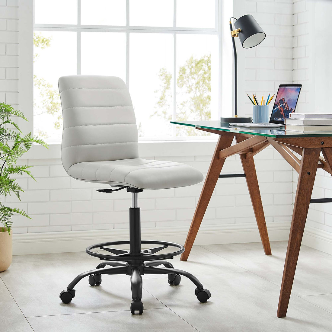 Ripple Armless Vegan Leather Drafting Chair by Modway