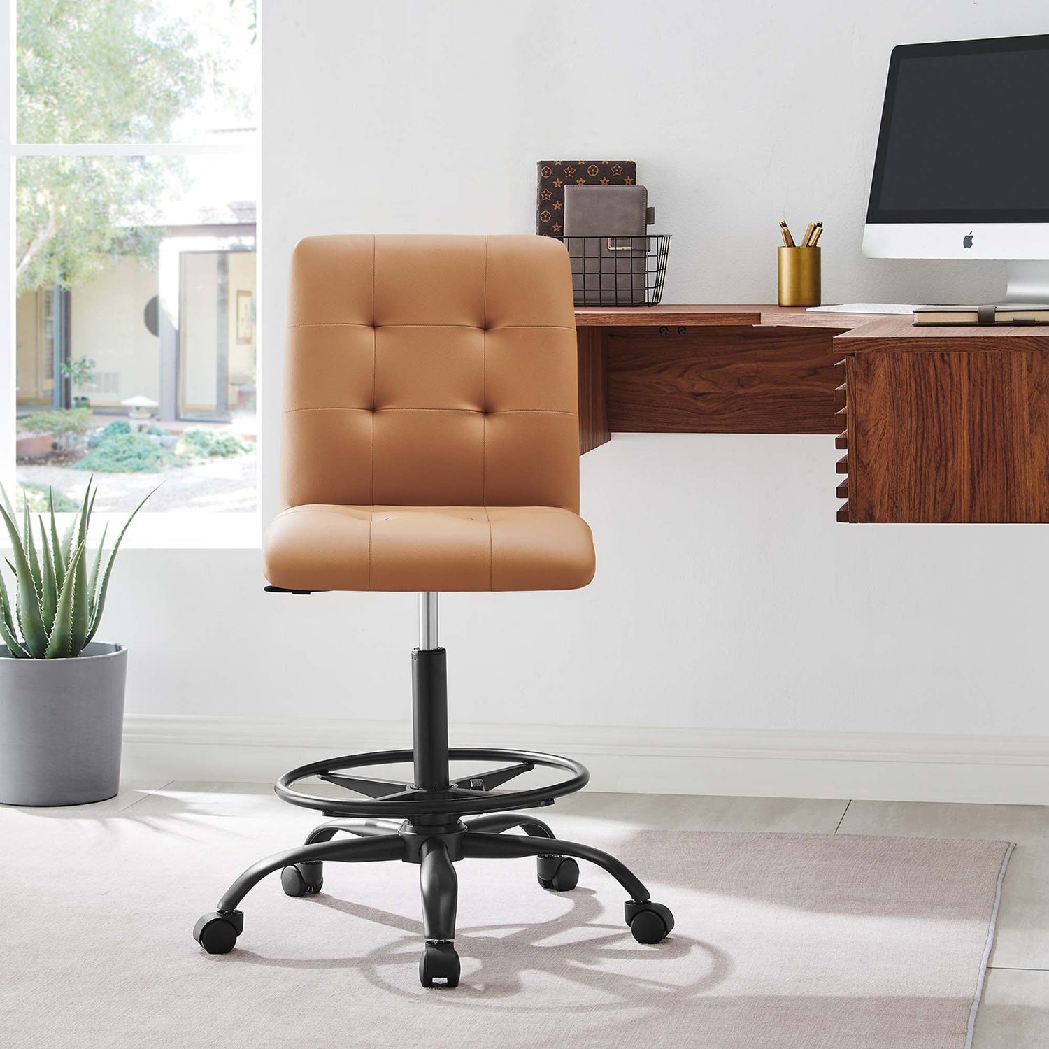 Prim Armless Vegan Leather Drafting Chair by Modway