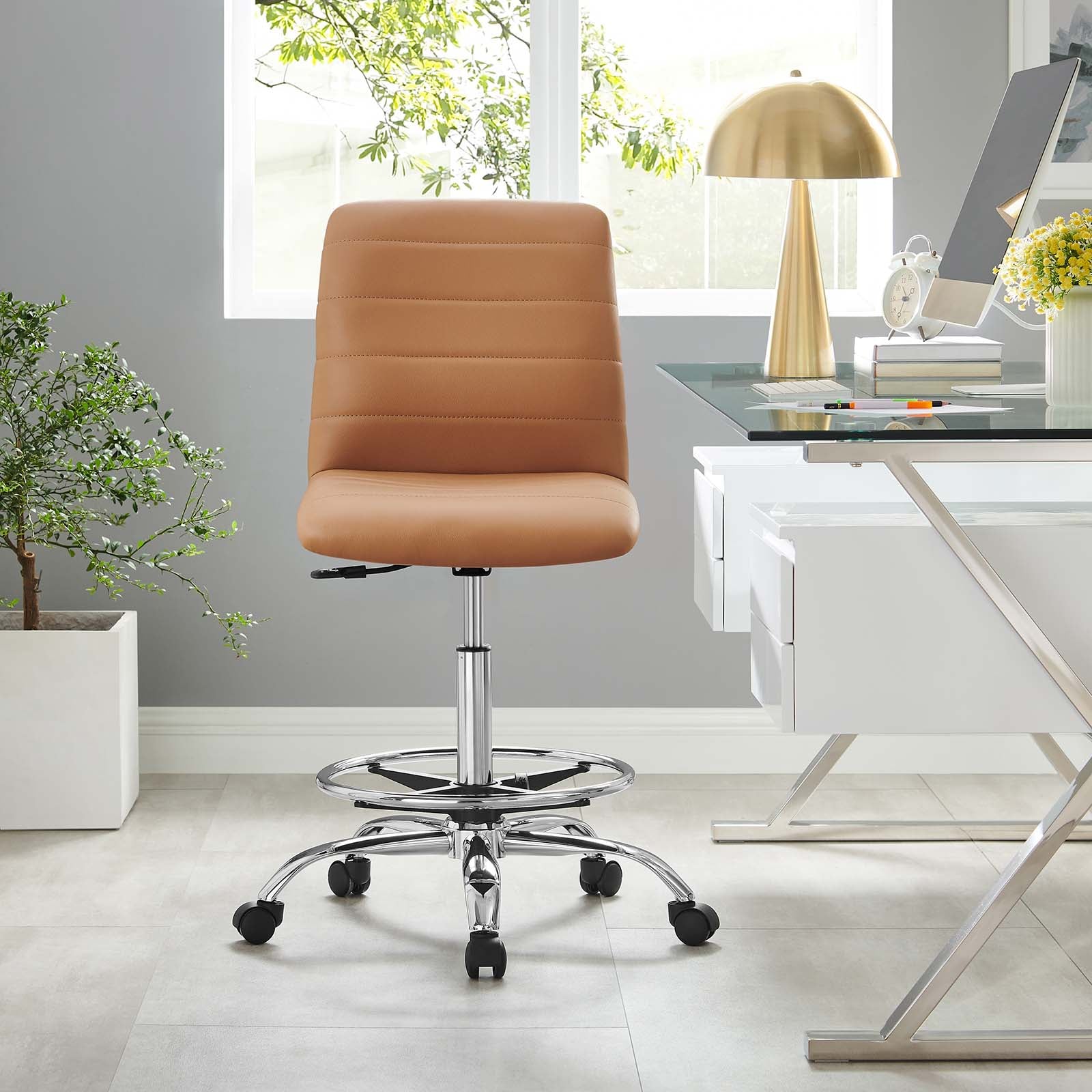 Ripple Armless Vegan Leather Drafting Chair By HouseBean