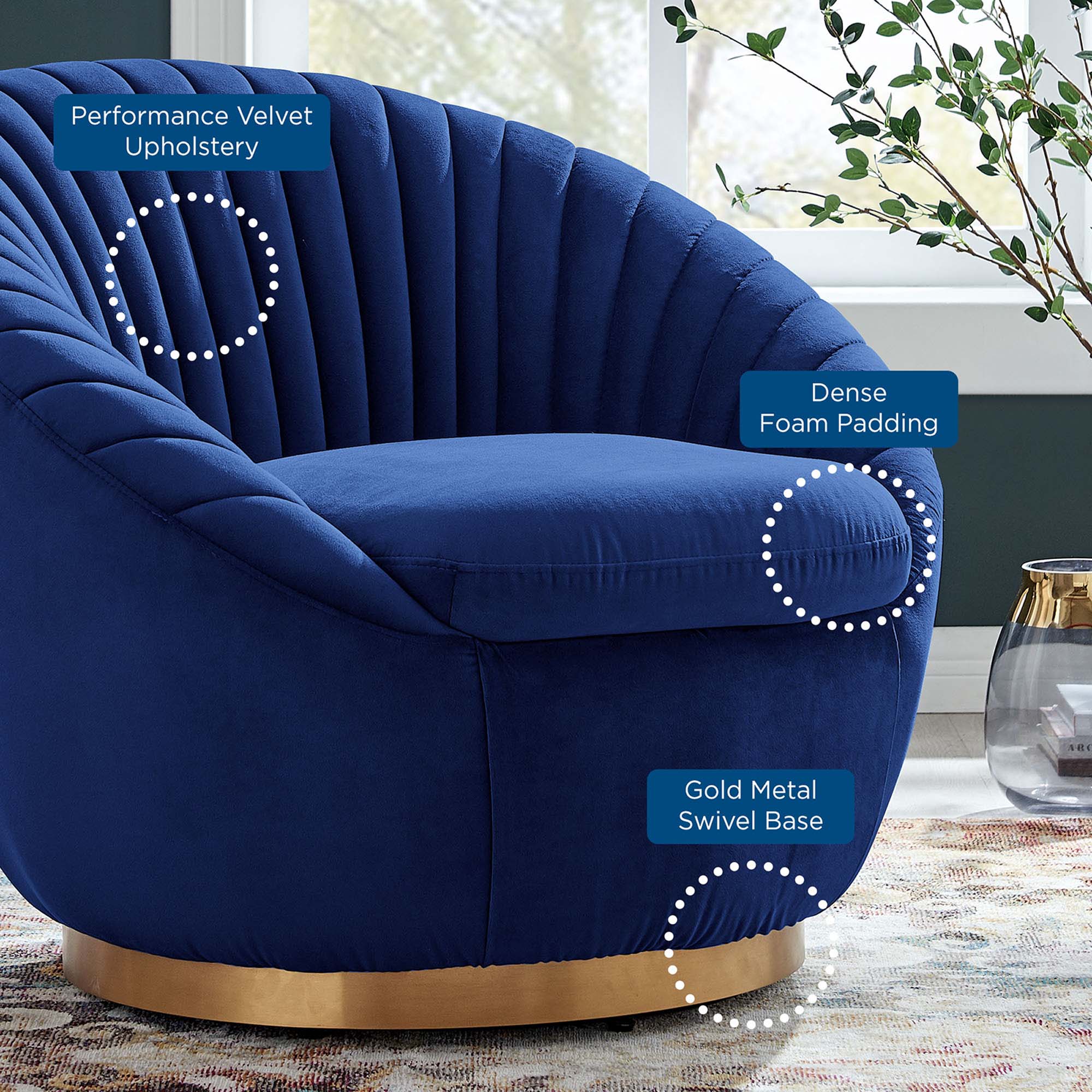 Whirr Tufted Performance Velvet Performance Velvet Swivel Chair by Modway