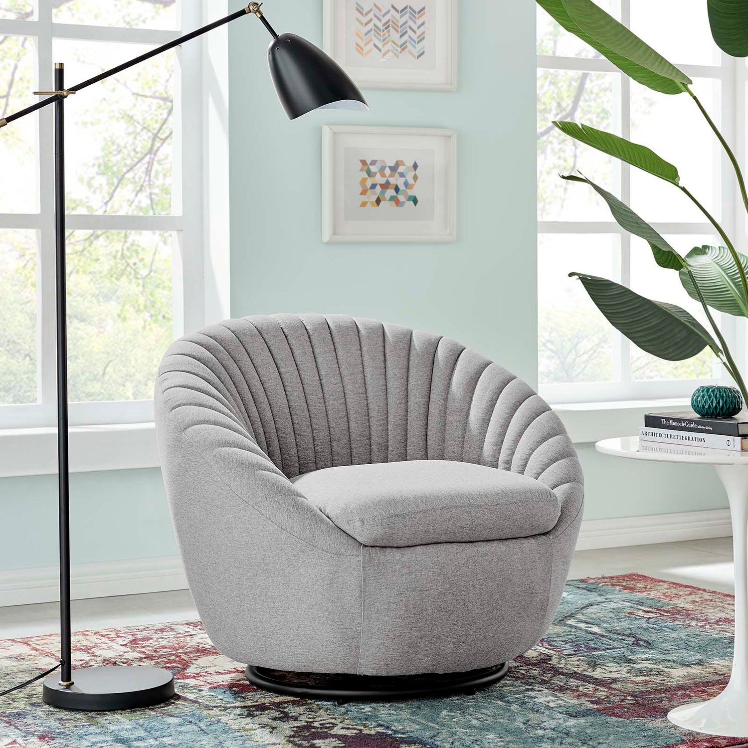 Whirr Tufted Fabric Swivel Chair By HouseBean