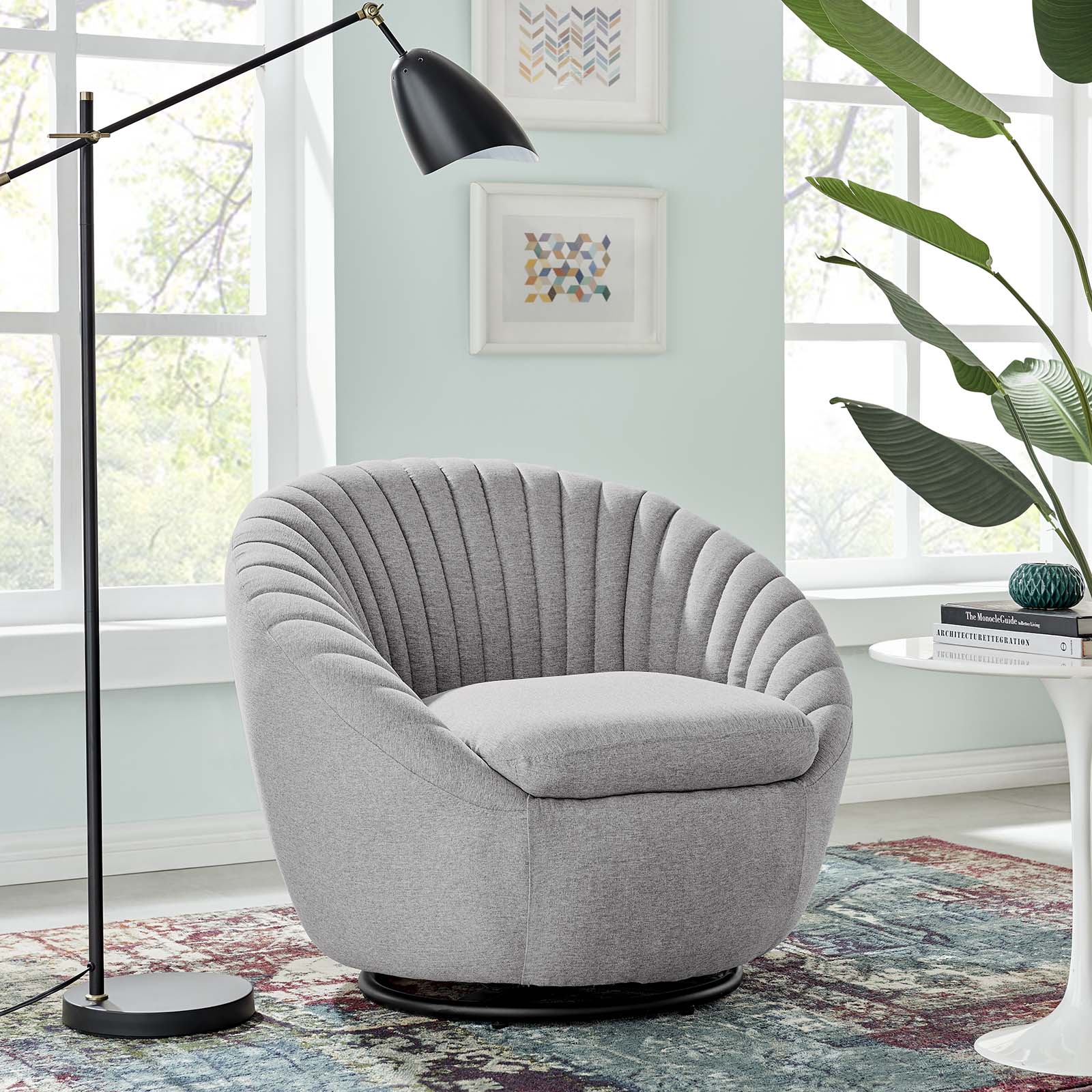 Whirr Tufted Fabric Swivel Chair By HouseBean