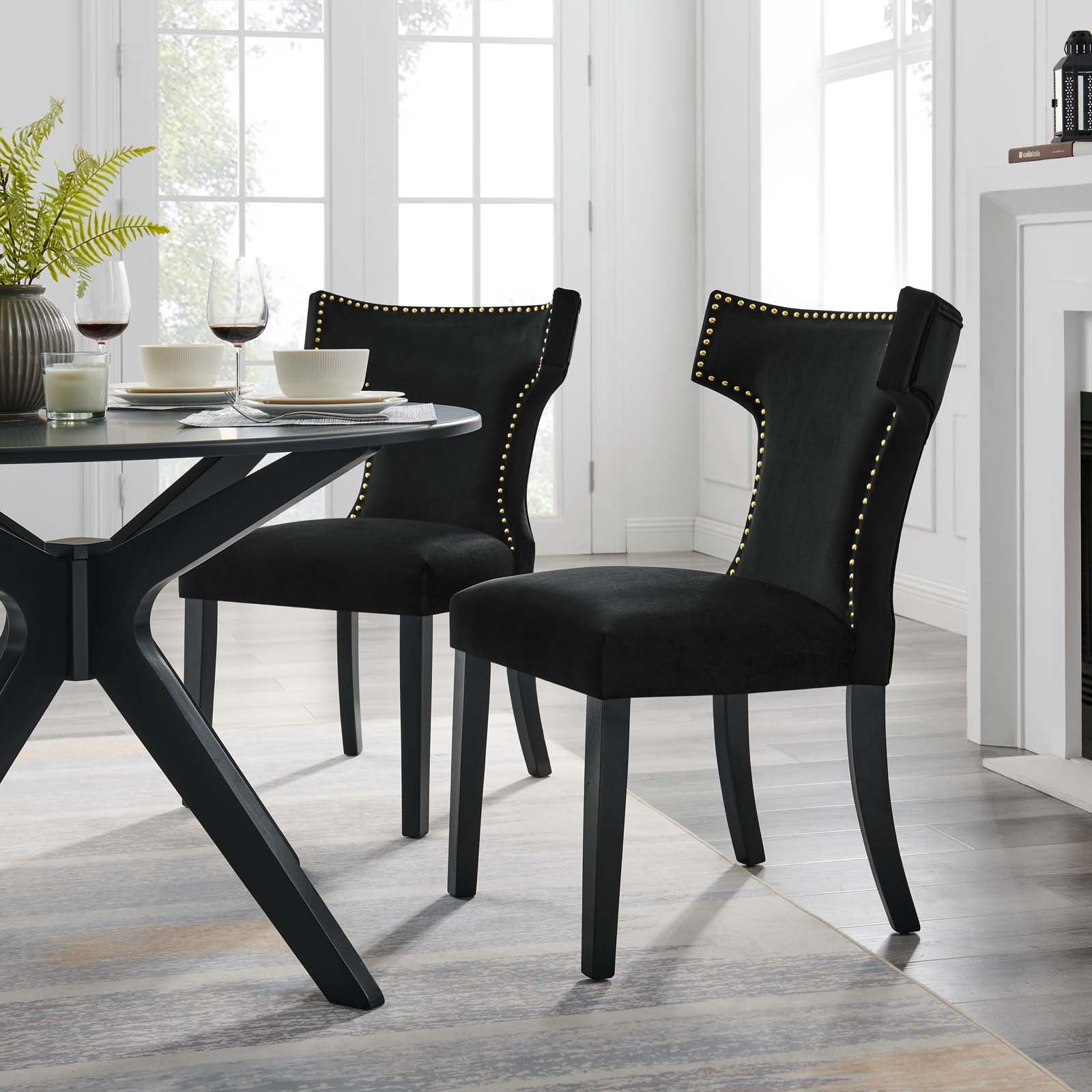 Curve Performance Velvet Dining Chairs - Set of 2 By HouseBean