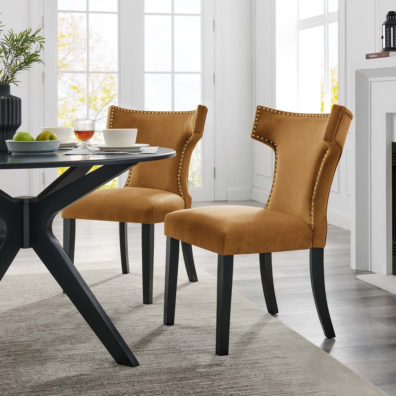 Curve Performance Velvet Dining Chairs - Set of 2 By HouseBean