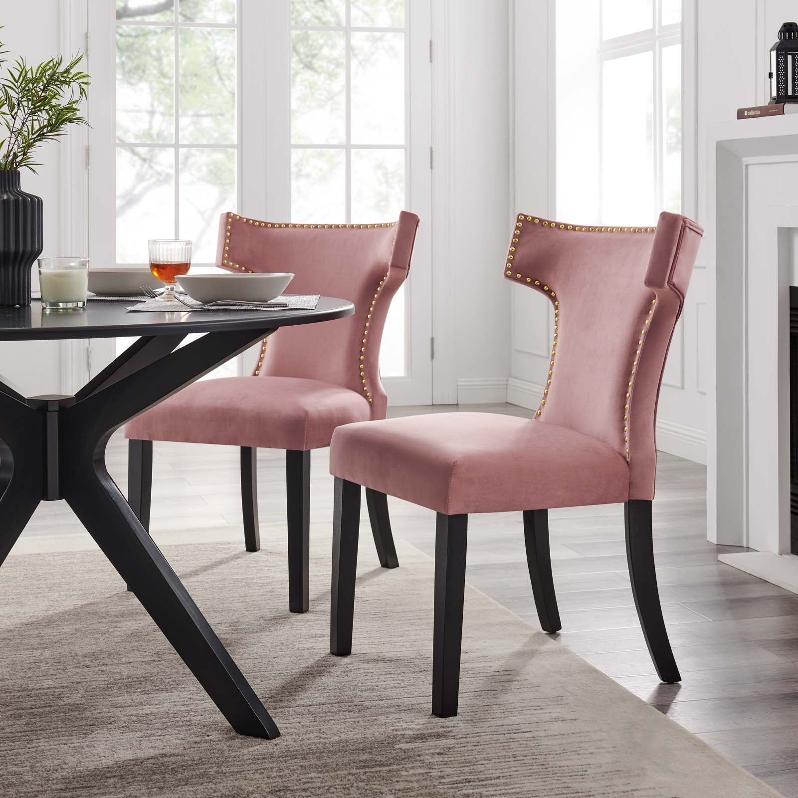 Curve Performance Velvet Dining Chairs - Set of 2 By HouseBean