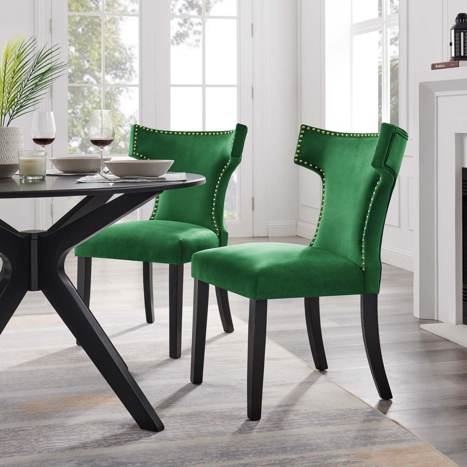 Curve Performance Velvet Dining Chairs - Set of 2 By HouseBean