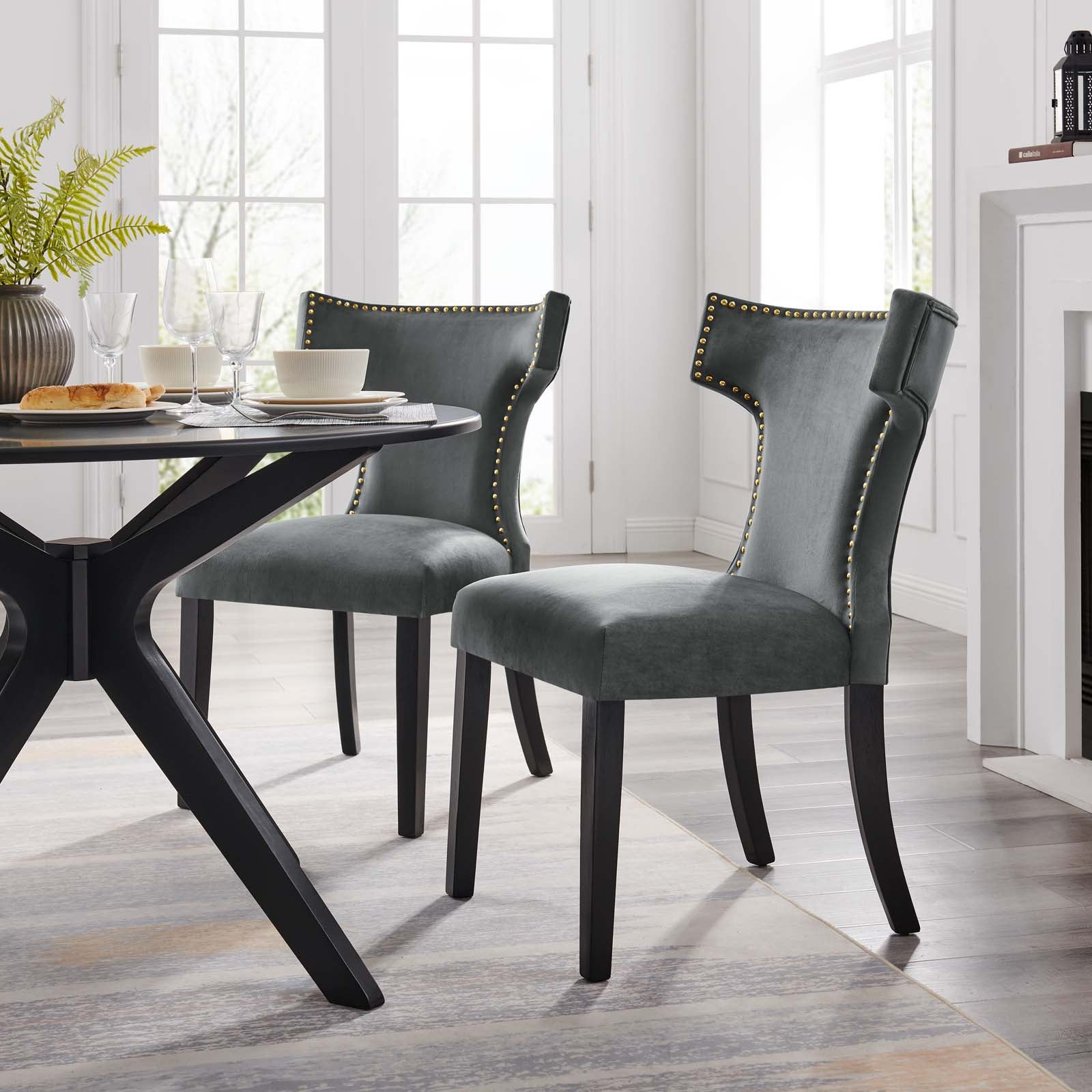 Curve Performance Velvet Dining Chairs - Set of 2 By HouseBean