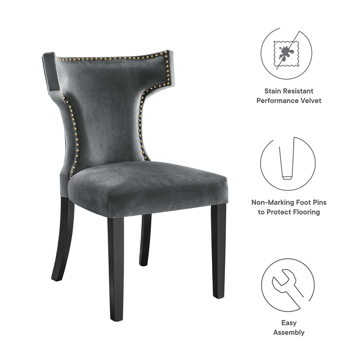 Curve Performance Velvet Dining Chairs - Set of 2 By HouseBean