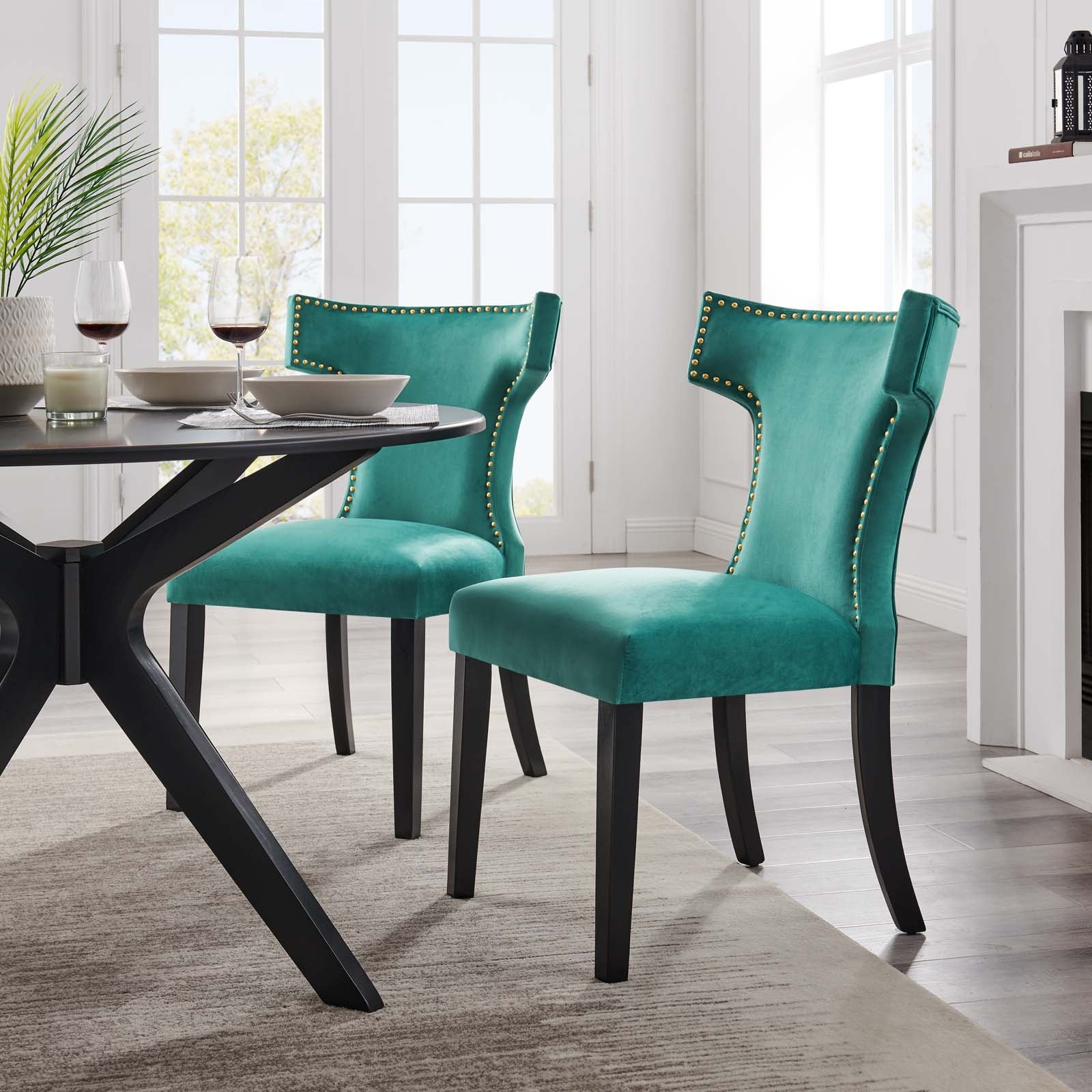 Curve Performance Velvet Dining Chairs - Set of 2 By HouseBean