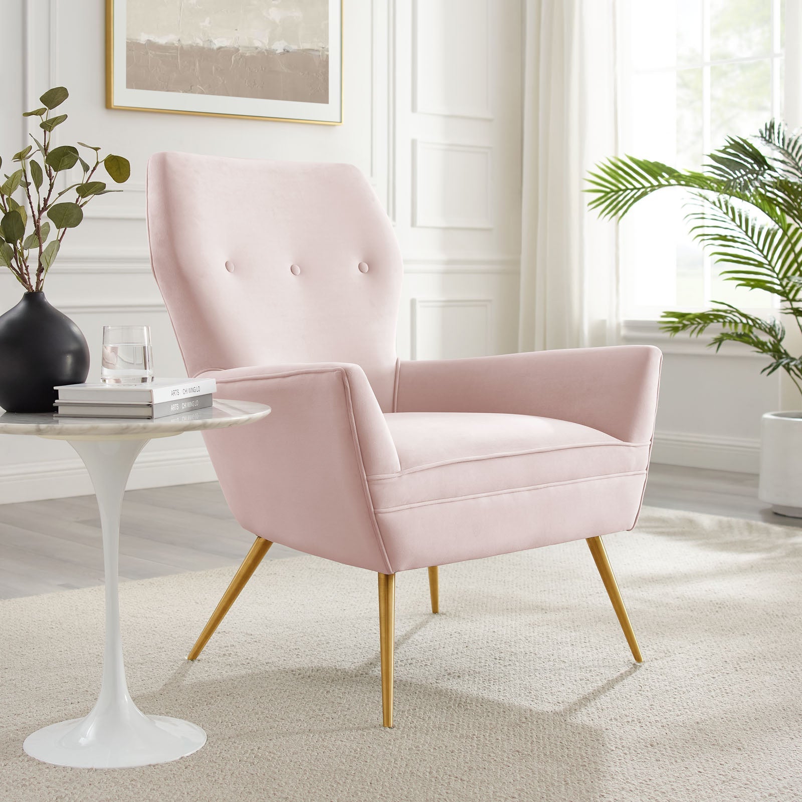 Renata Button Tufted Performance Velvet Armchair By HouseBean