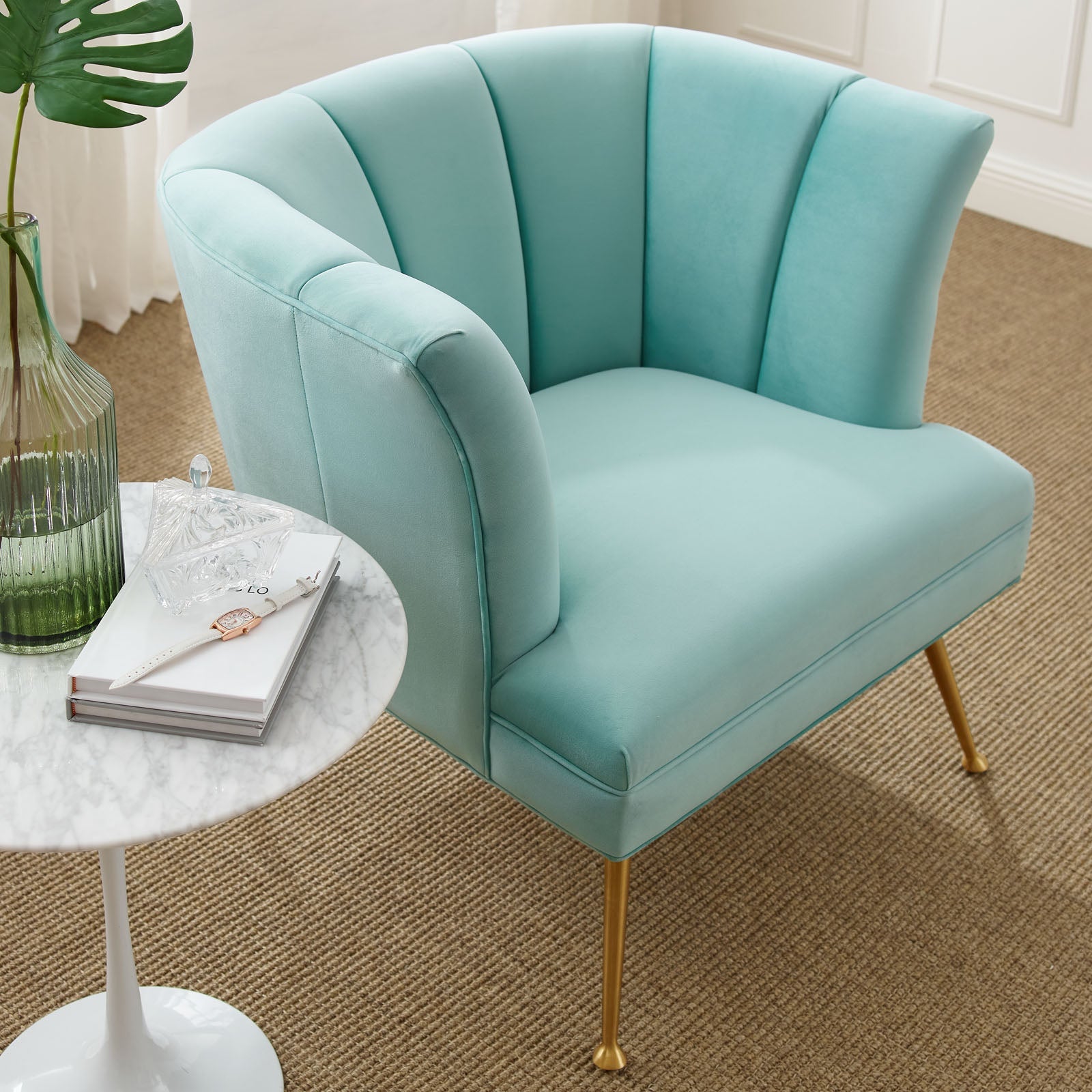 Veronica Channel Tufted Performance Velvet Armchair By HouseBean