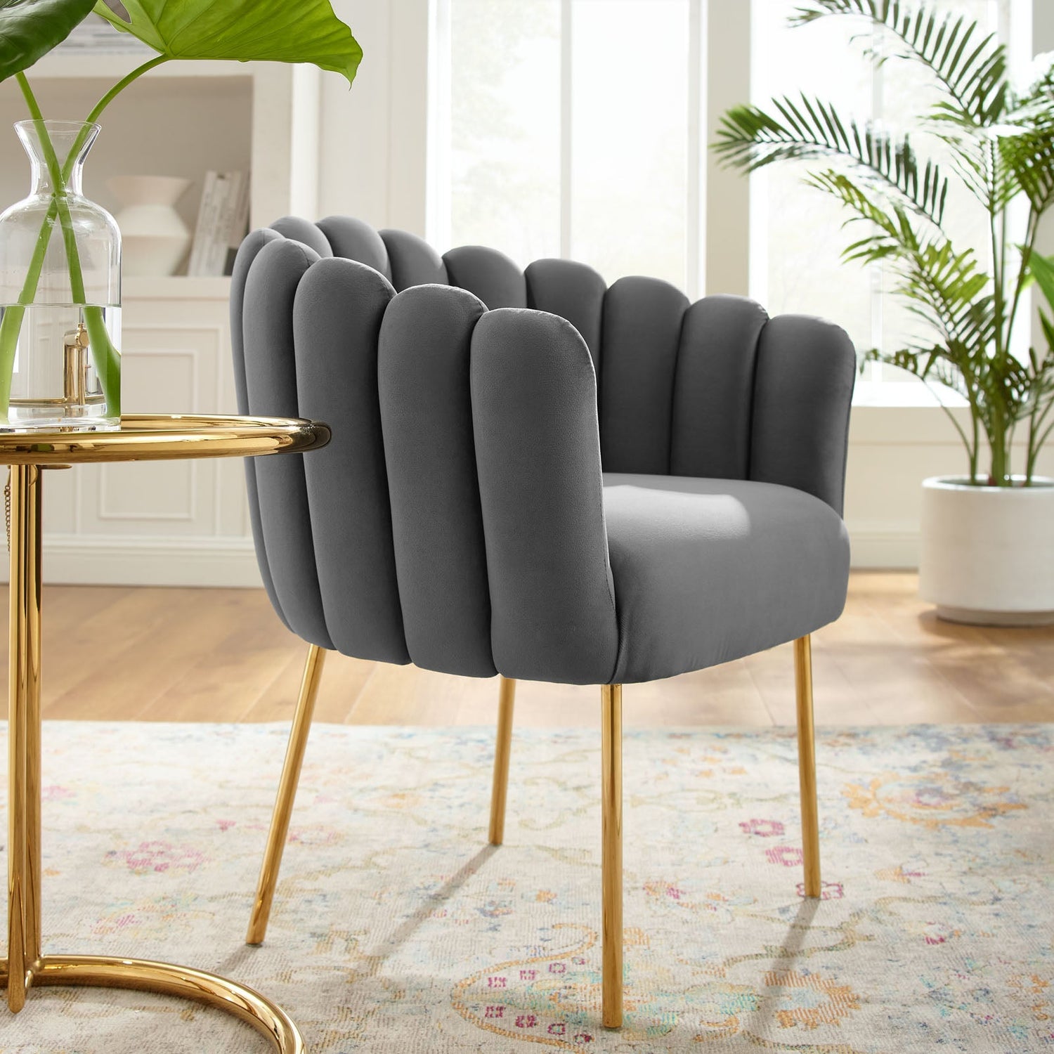 Sanna Channel Tufted Performance Velvet Armchair By HouseBean