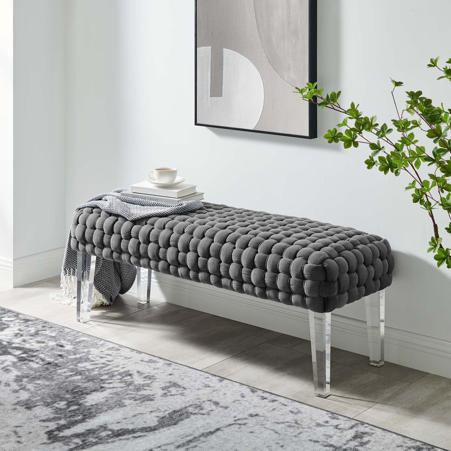 Prologue Woven Performance Velvet Ottoman By HouseBean