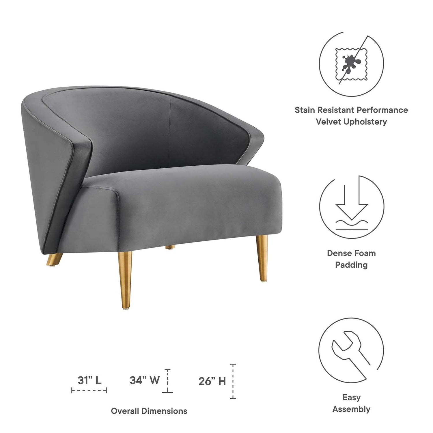 Odyssey Performance Velvet Armchair By HouseBean