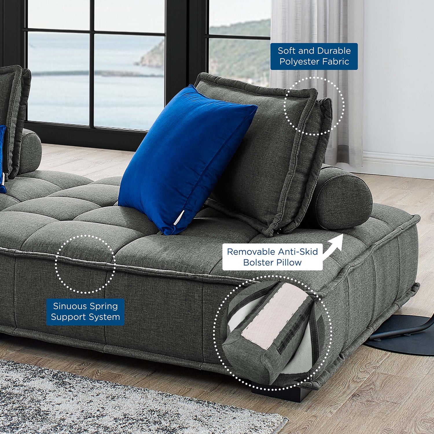 Saunter 3-Piece Tufted Fabric Fabric Sofa by Modway