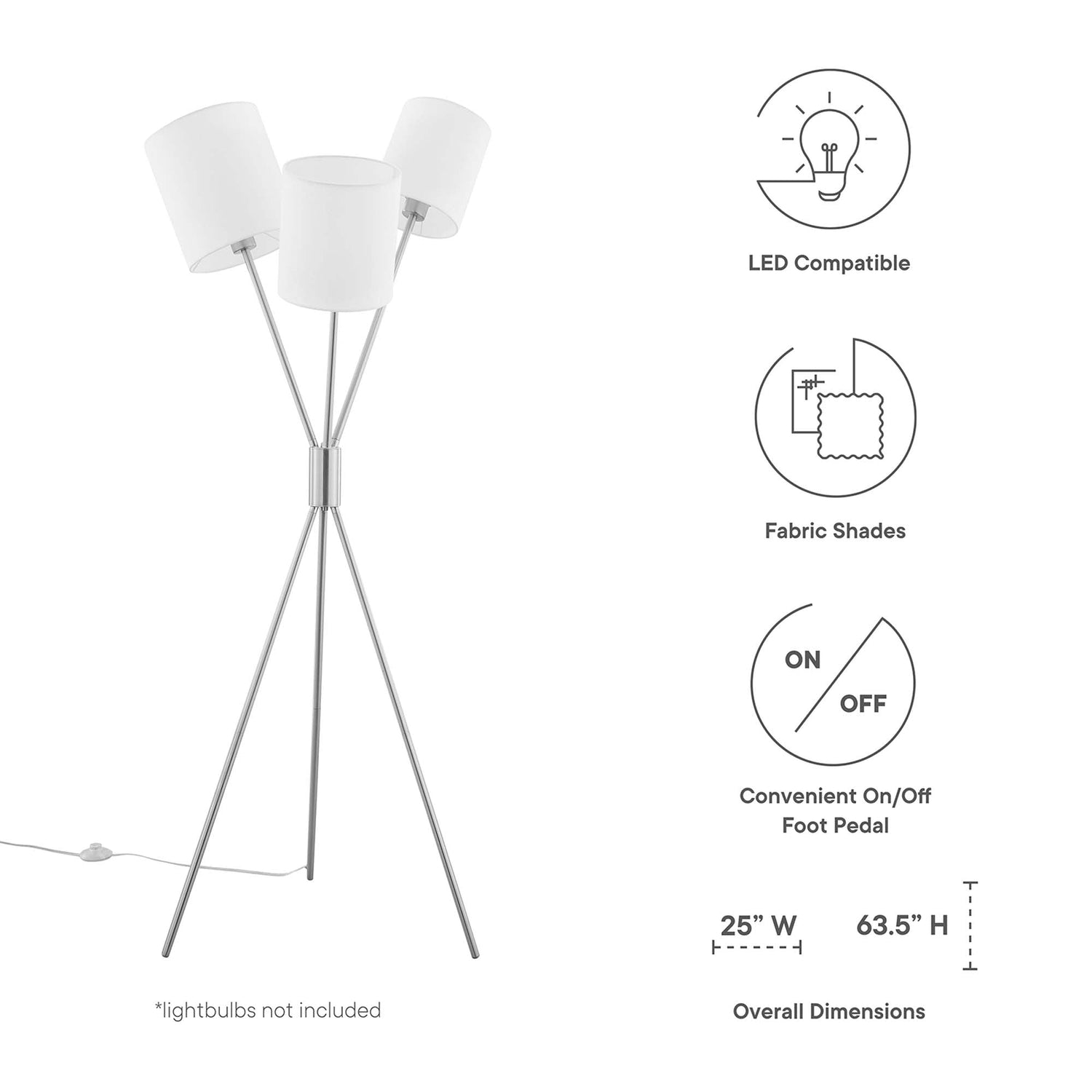 Alexa 3-Light Floor Lamp by Modway