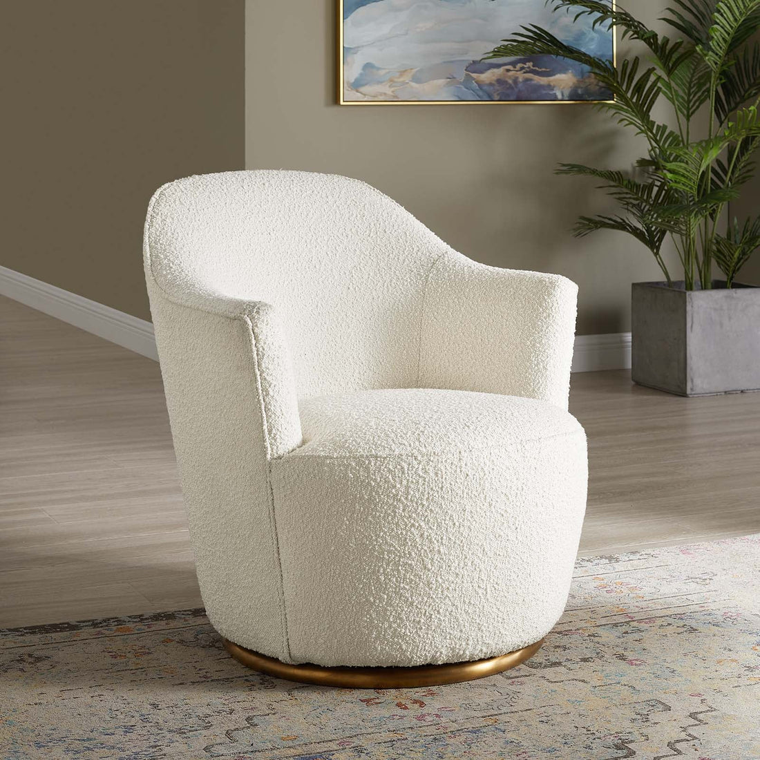 Nora Boucle Upholstered Swivel Chair By HouseBean