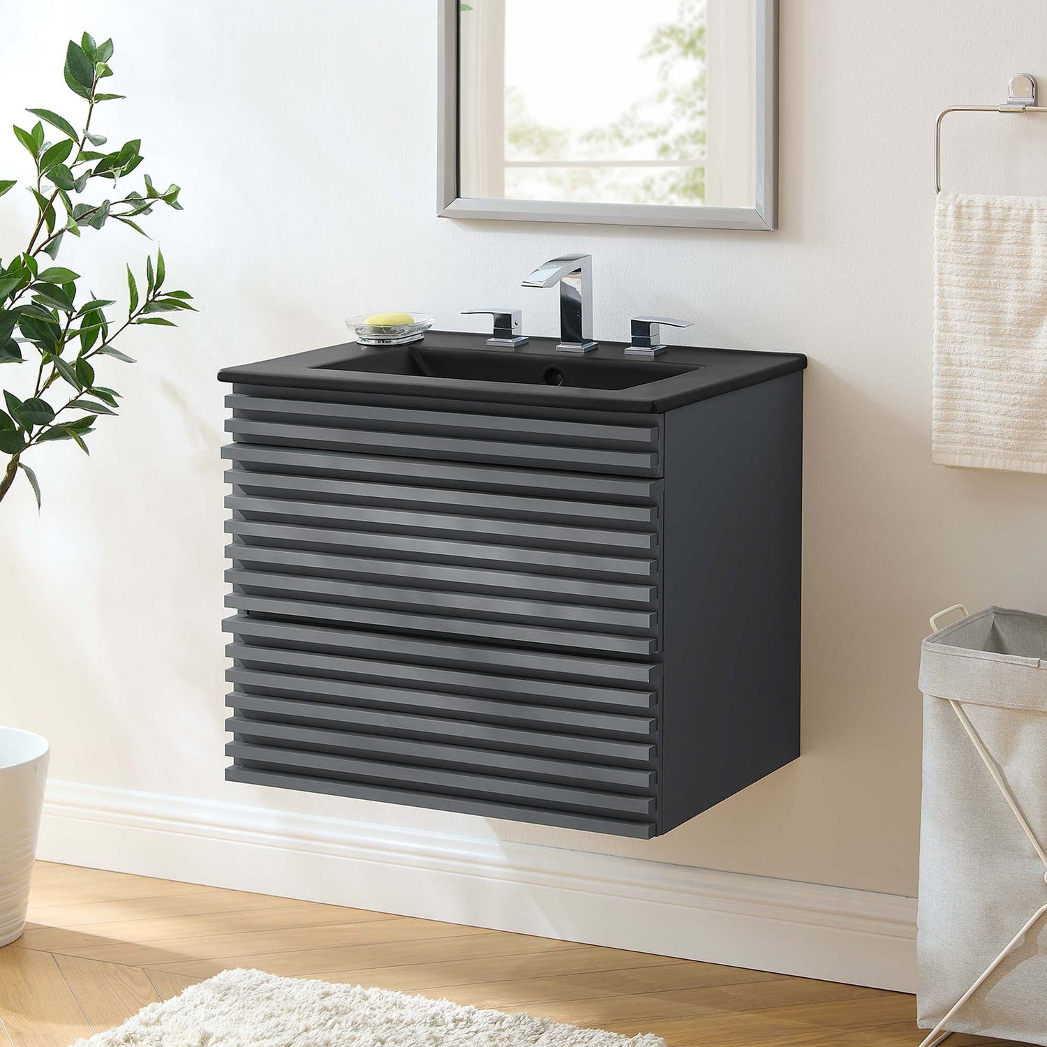 Render Wall-Mount Bathroom Vanity with Black Basin Included by Modway