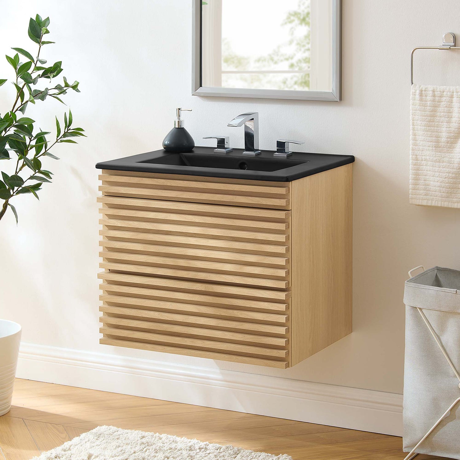 Render Wall-Mount Bathroom Vanity with Black Basin Included by Modway